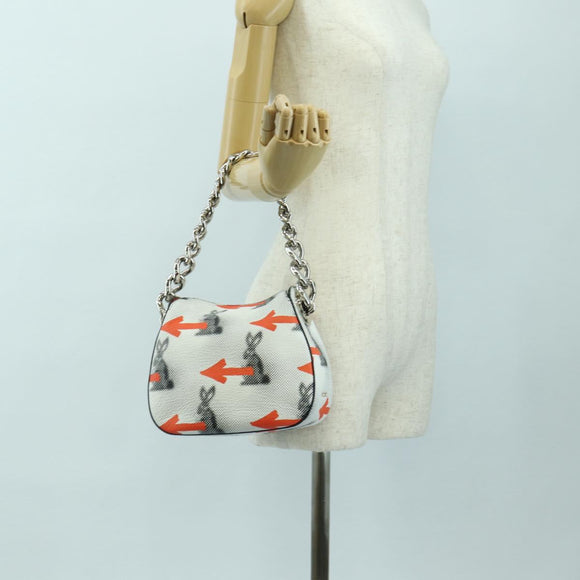 PRADA Sports Chain Shoulder Bag Leather White Silver Auth 179797M
