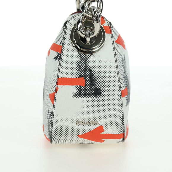 PRADA Sports Chain Shoulder Bag Leather White Silver Auth 179797M