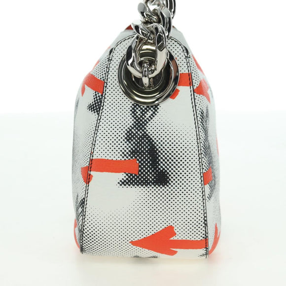 PRADA Sports Chain Shoulder Bag Leather White Silver Auth 179797M
