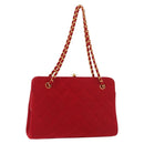 CHANEL Matelasse Chain Shoulder Bag Cotton Red Gold CC Auth 179799-1
