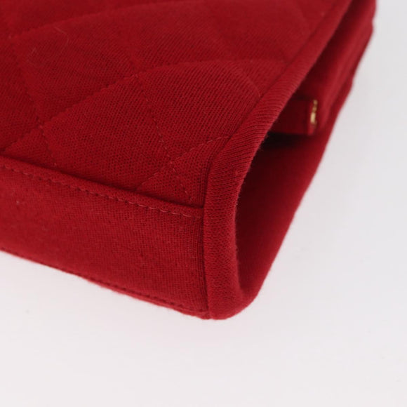 CHANEL Matelasse Chain Shoulder Bag Cotton Red Gold CC Auth 179799