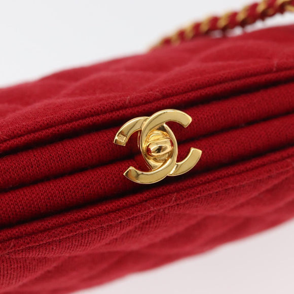 CHANEL Matelasse Chain Shoulder Bag Cotton Red Gold CC Auth 179799