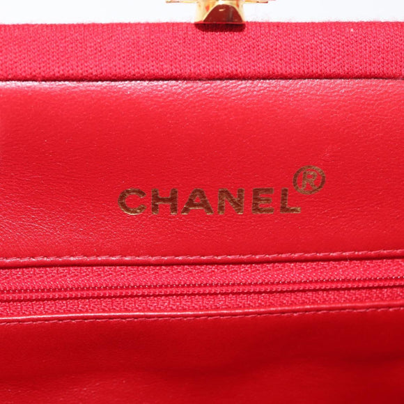 CHANEL Matelasse Chain Shoulder Bag Cotton Red Gold CC Auth 179799