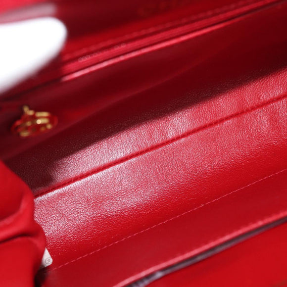 CHANEL Matelasse Chain Shoulder Bag Cotton Red Gold CC Auth 179799