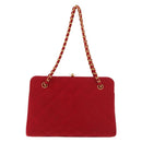 CHANEL Matelasse Chain Shoulder Bag Cotton Red Gold CC Auth 179799-13