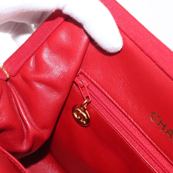 CHANEL Matelasse Chain Shoulder Bag Cotton Red Gold CC Auth 179799