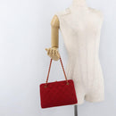 CHANEL Matelasse Chain Shoulder Bag Cotton Red Gold CC Auth 179799-26