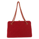 CHANEL Matelasse Chain Shoulder Bag Cotton Red Gold CC Auth 179799-2