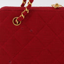 CHANEL Matelasse Chain Shoulder Bag Cotton Red Gold CC Auth 179799-3