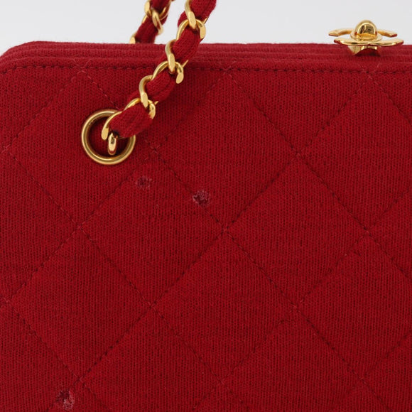 CHANEL Matelasse Chain Shoulder Bag Cotton Red Gold CC Auth 179799