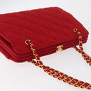 CHANEL Matelasse Chain Shoulder Bag Cotton Red Gold CC Auth 179799-8