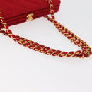 CHANEL Matelasse Chain Shoulder Bag Cotton Red Gold CC Auth 179799-9
