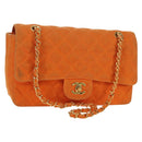 CHANEL Matelasse 25 Chain Shoulder Bag Corduroy Orange Gold CC Auth 179800V-1