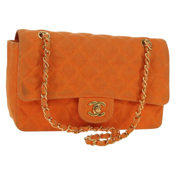 CHANEL Matelasse 25 Chain Shoulder Bag Corduroy Orange Gold CC Auth 179800V