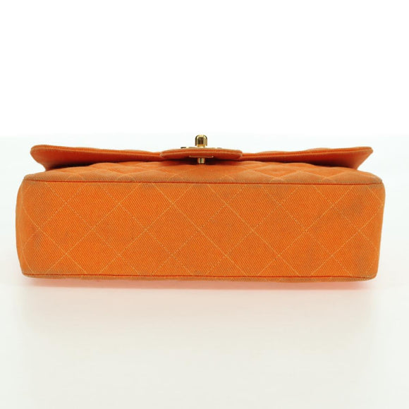CHANEL Matelasse 25 Chain Shoulder Bag Corduroy Orange Gold CC Auth 179800V