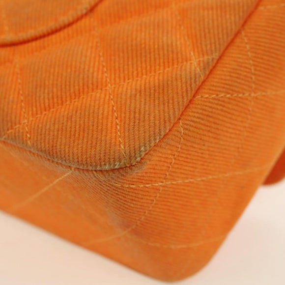 CHANEL Matelasse 25 Chain Shoulder Bag Corduroy Orange Gold CC Auth 179800V