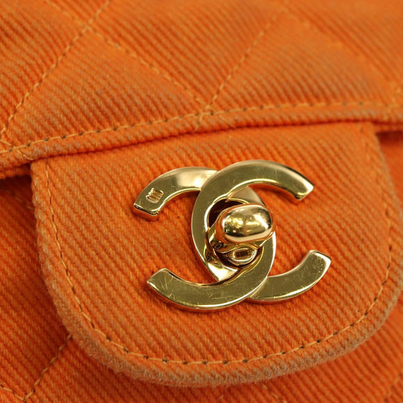 CHANEL Matelasse 25 Chain Shoulder Bag Corduroy Orange Gold CC Auth 179800V