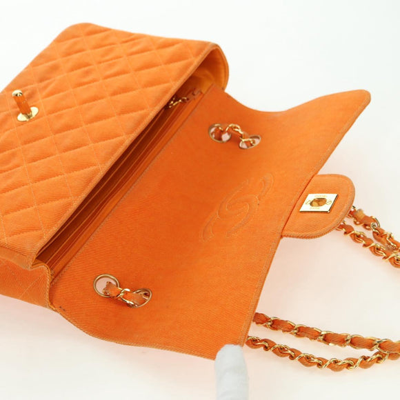 CHANEL Matelasse 25 Chain Shoulder Bag Corduroy Orange Gold CC Auth 179800V