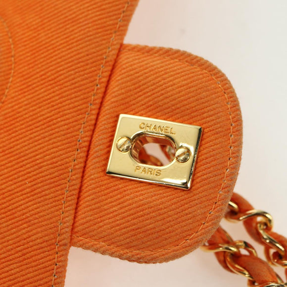 CHANEL Matelasse 25 Chain Shoulder Bag Corduroy Orange Gold CC Auth 179800V