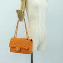 CHANEL Matelasse 25 Chain Shoulder Bag Corduroy Orange Gold CC Auth 179800V-30