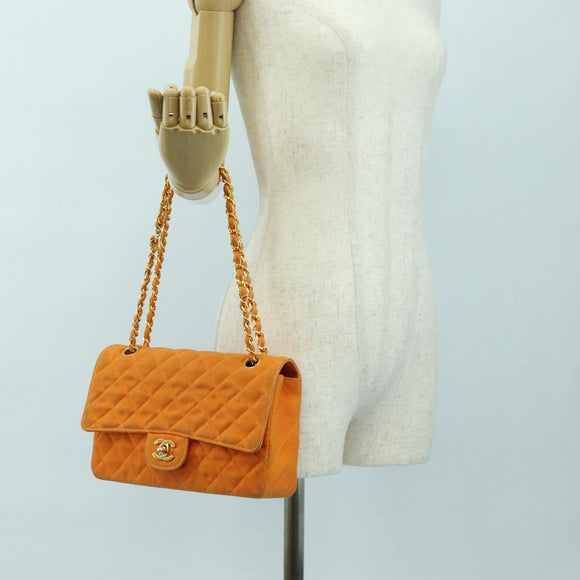 CHANEL Matelasse 25 Chain Shoulder Bag Corduroy Orange Gold CC Auth 179800V