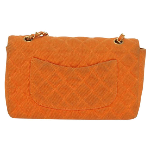 CHANEL Matelasse 25 Chain Shoulder Bag Corduroy Orange Gold CC Auth 179800V