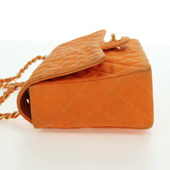 CHANEL Matelasse 25 Chain Shoulder Bag Corduroy Orange Gold CC Auth 179800V