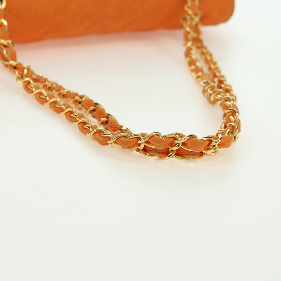 CHANEL Matelasse 25 Chain Shoulder Bag Corduroy Orange Gold CC Auth 179800V