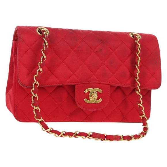 CHANEL Matelasse 23 Chain Shoulder Bag Satin Gold Red CC Auth 179801V