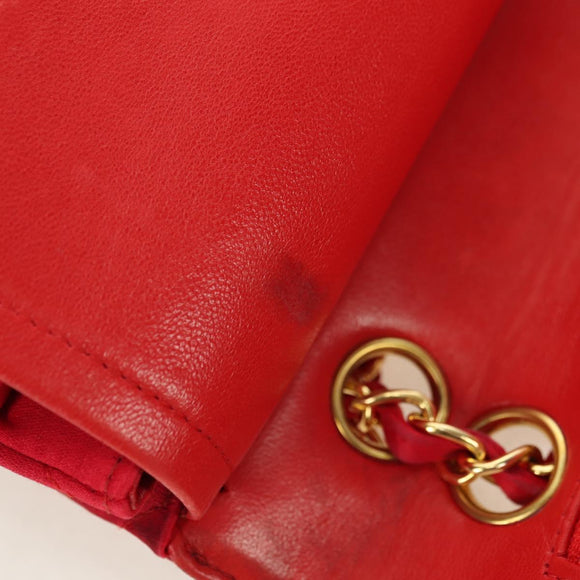CHANEL Matelasse 23 Chain Shoulder Bag Satin Gold Red CC Auth 179801V