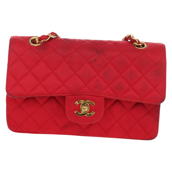 CHANEL Matelasse 23 Chain Shoulder Bag Satin Gold Red CC Auth 179801V