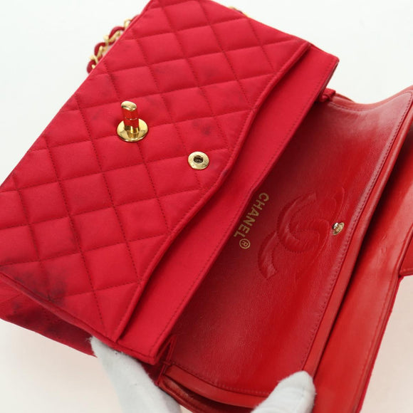 CHANEL Matelasse 23 Chain Shoulder Bag Satin Gold Red CC Auth 179801V