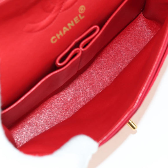 CHANEL Matelasse 23 Chain Shoulder Bag Satin Gold Red CC Auth 179801V