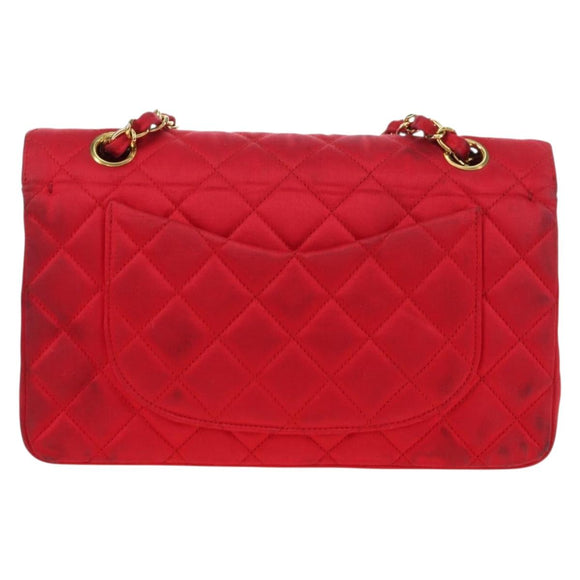CHANEL Matelasse 23 Chain Shoulder Bag Satin Gold Red CC Auth 179801V