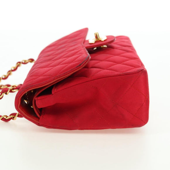 CHANEL Matelasse 23 Chain Shoulder Bag Satin Gold Red CC Auth 179801V