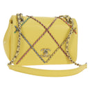 CHANEL Matelasse Chain Shoulder Bag Lamb Skin Yellow Gold CC Auth 179803SAV-1