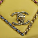 CHANEL Matelasse Chain Shoulder Bag Lamb Skin Yellow Gold CC Auth 179803SAV-18