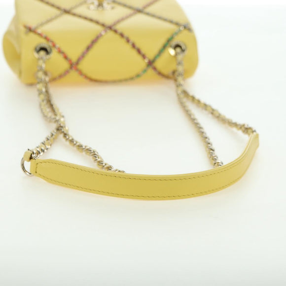 CHANEL Matelasse Chain Shoulder Bag Lamb Skin Yellow Gold CC Auth 179803SAV