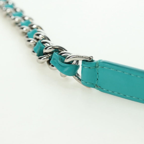 CHANEL Matelasse Chain Bag Lamb Skin 2way Silver Emerald Green CC Auth 179804SAV