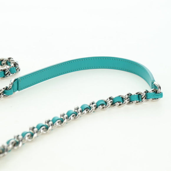 CHANEL Matelasse Chain Bag Lamb Skin 2way Silver Emerald Green CC Auth 179804SAV