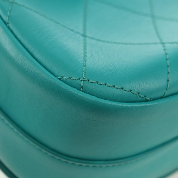CHANEL Matelasse Chain Bag Lamb Skin 2way Silver Emerald Green CC Auth 179804SAV