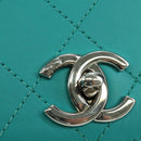 CHANEL Matelasse Chain Bag Lamb Skin 2way Silver Emerald Green CC Auth 179804SAV-21