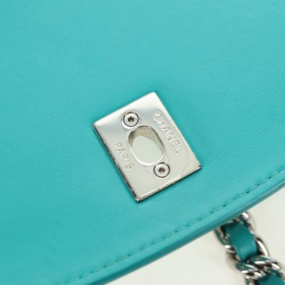 CHANEL Matelasse Chain Bag Lamb Skin 2way Silver Emerald Green CC Auth 179804SAV