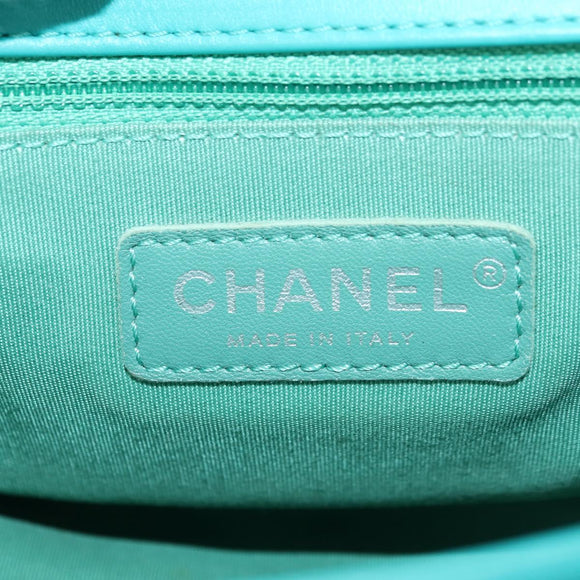 CHANEL Matelasse Chain Bag Lamb Skin 2way Silver Emerald Green CC Auth 179804SAV