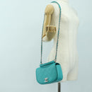 CHANEL Matelasse Chain Bag Lamb Skin 2way Silver Emerald Green CC Auth 179804SAV-29
