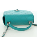CHANEL Matelasse Chain Bag Lamb Skin 2way Silver Emerald Green CC Auth 179804SAV-6