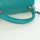CHANEL Matelasse Chain Bag Lamb Skin 2way Silver Emerald Green CC Auth 179804SAV-7