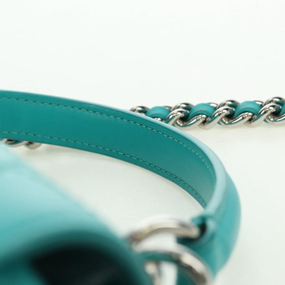 CHANEL Matelasse Chain Bag Lamb Skin 2way Silver Emerald Green CC Auth 179804SAV
