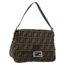 FENDI Zucca Canvas Mamma Baguette Shoulder Bag Black Brown Auth 179826SAV-1