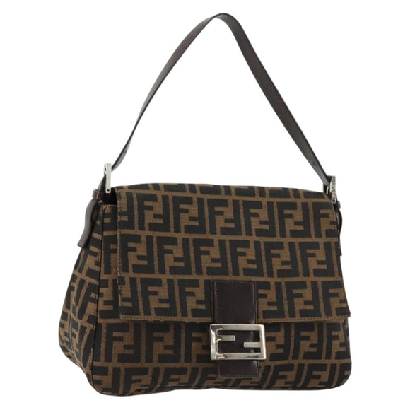 FENDI Zucca Canvas Mamma Baguette Shoulder Bag Black Brown Auth 179826SAV
